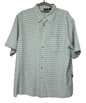 Sherpa Adventure Gear Mens L Gray Plaid Button Up Shirt Short Sleeve Hiking